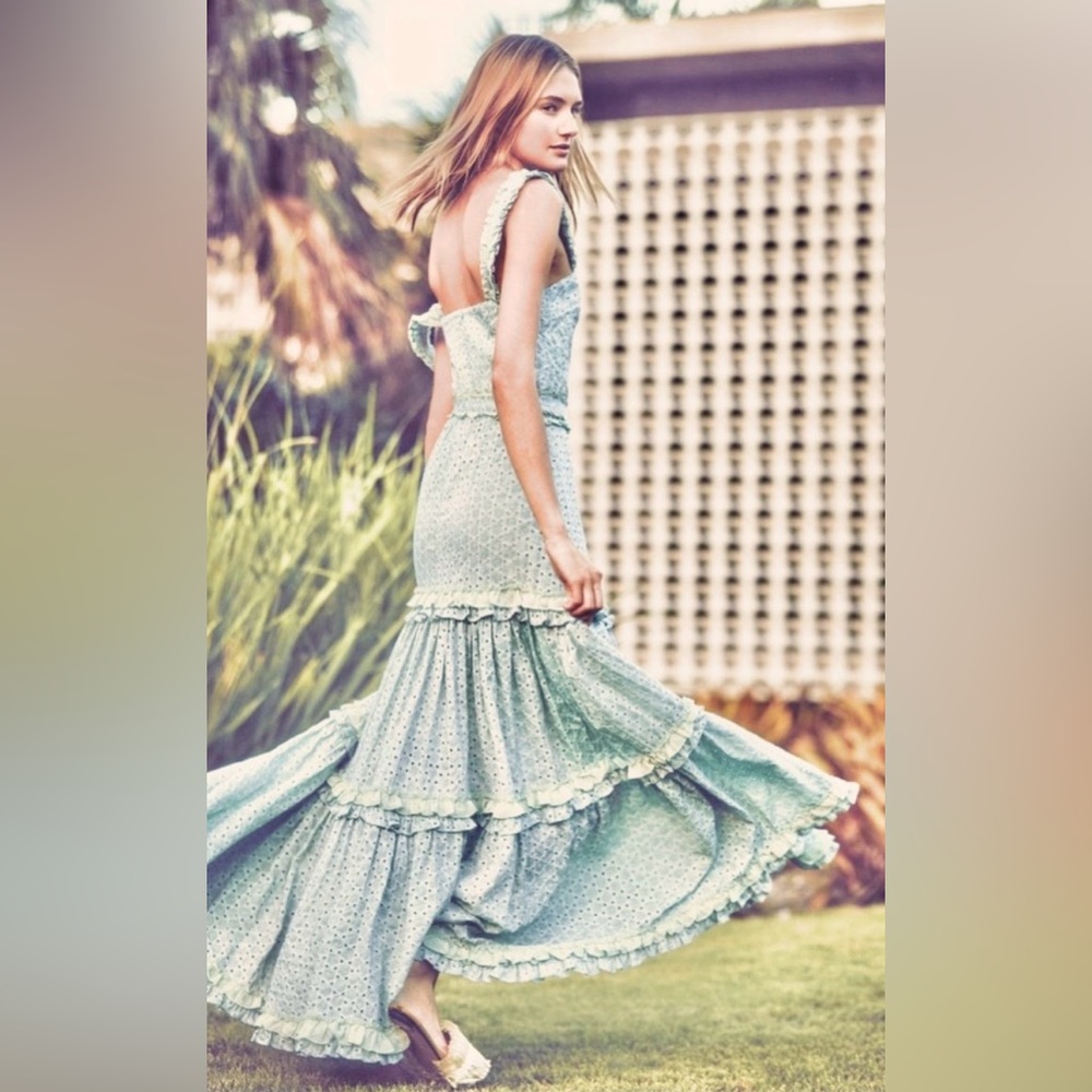 Alexis Sage Green 'Milada' Ruffled Broderie Anglaise Maxi Dress, Size Small View 5